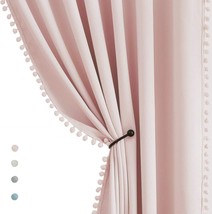 Pink Pom Poms Blackout-Curtains 95 Inch Bedroom Window Curtains For Living Room - £46.99 GBP