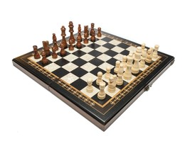 4 Tournament Black Mosaic Board Game-Wood Handmade Chess Set - 3,5&quot; - £98.20 GBP