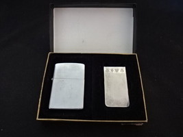 1989 Zippo V Cigarette Lighter Money Clip W/Playing Card Design Set Original Box - $59.95