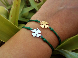 Four leaf clover Adjustable string lucky Friendship bracelet Lucky charm jewelry - £5.91 GBP