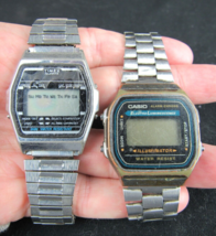 Vintage digital men&#39;s watch lot x2 Casio &amp; Timex parts NICE BANDS - £23.47 GBP