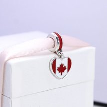 925 Sterling Silver Canada Flag Dangle Charm with Mixed Enamel Pendant Engraved  - £13.93 GBP