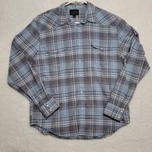 Lucky Brand Men&#39;s Shirt Large Blue Plaid Flannel Long Sleeve Pearl Snap Casual - £20.81 GBP