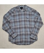 Lucky Brand Men&#39;s Shirt Large Blue Plaid Flannel Long Sleeve Pearl Snap ... - £20.84 GBP