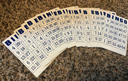 Primary image for Vintage Lot of 24 Cardboard Bingo Cards Blue White Scrapbooking Vignettes