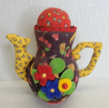 Mary Engelbreit Tea Pot / Kettle Flower Cherry Moon Heart Pin Cushion Cloth - $11.87