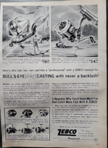 Vintage 1963 ZEBCO Fishing Reels  &quot;Bull&#39;s Eye Casting&quot; Print Ad - £6.75 GBP