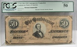 1864 $50 CT-66 Confederate Civil War Counterfeit Banknote Hoard PC-183 - £297.86 GBP