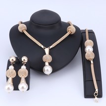 Dubai Imitation Pearl Jewelry Set Simulated Pearl Gold Color Women Earrings Neck - £24.02 GBP