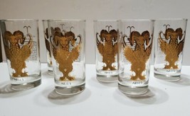 Vintage 6 Set ARIES The Ram Zodiac Glasses Gold Gilded 5.5&#39;&#39; Tall Astrology  - £37.09 GBP