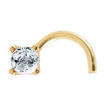 Diamond 22 Gauge Curved Nose Stud in 14k Yellow or White Gold - £157.24 GBP