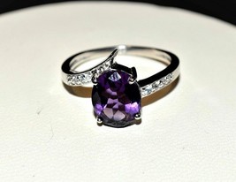 Silver Amethyst Twist Anniversary Ring 8x10 mm Oval Amethyst Promise Ring - £36.17 GBP