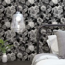 Roommates Rmk11718Rl Black And White Vintage Floral Blooms Peel And Stick - £33.62 GBP