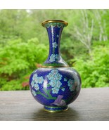 Vintage Blue Chinese Floral Cloisonné Enameled Vase - 8.5&quot; Tall - $131.98 CAD