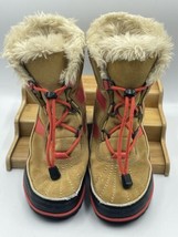 Sorel Tivoli Youth Winter Snow Suede Short Mid Boot Size 4 Red Tan Fur Lined - £22.05 GBP