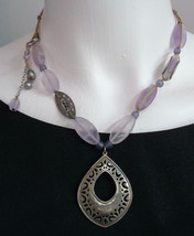 Silpada Necklace Amethyst Sterling Silver Teardrop Pendant Silk Retired N2015 - £35.37 GBP