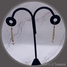 Elongated Teardrop Pearl &amp; Clear Crystal Drop Dangle Earrings • Handmade - £6.15 GBP