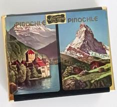 Pinochle Duratone Plastic Coated Set 2 Decks Playing Cards Vintage Mountains - £21.08 GBP