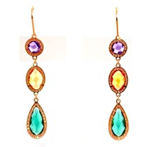Rebecca Rose Gold Plated Earrings with MultiColor Drop Crystals - £142.20 GBP