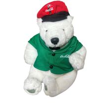 Coke Coca Cola White Stuffed Polar Bear Green Jacket Red Hat 12" Tall Vi... - €14,33 EUR