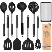 Silicone Cooking Utensil Set, 8Pcs Non-Stick Cookware With Stainless Steel Handl - £43.95 GBP