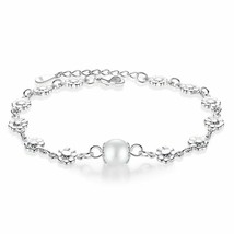 Sterling Silver 925 Women bracelet pearl and flowers W133 - £15.97 GBP