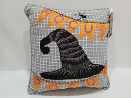 Witch Crafters Halloween HOCUS POCUS Witch Hat Throw Pillow 12&quot;x12&quot; - £25.83 GBP