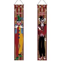 2 Pcs Halloween Evil Circus Porch Banner Creepy Carnival Party Decor Welcome Ban - £18.00 GBP