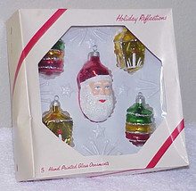 Vintage Glass Christmas Ornaments NOS - Santa Face &amp; 4 Lanterns IOB - $10.00