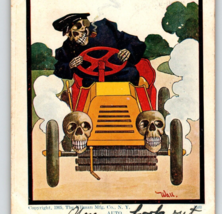 Halloween Postcard Skeleton Auto Grim Reaper Skull Headlights Wall 1905 Ullman - £288.78 GBP