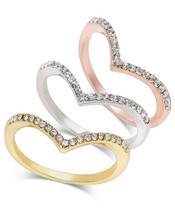 I.N.C. Tri-Tone 3-Pc Set Crystal Chevron Stackable Rings, Size 6.5 - £11.73 GBP