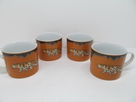 Muirfield Outback Set Of 4 Flat Leopard Motif Coffee Cups Excellent Cond... - £14.95 GBP