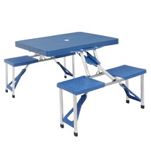 Aluminum Plastic Portable Folding Camping Picnic Table 4 Seat With Umbre... - £79.92 GBP