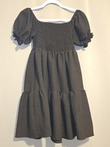 Black Tiered Midi Dress With Puff Sleeves Size Medium - $280.12 MXN