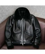 Men&#39;s B3 Aviator Pilot BLACK Fur Shearling Bomber BROWN Leather Jacket/coat - $273.52 CAD
