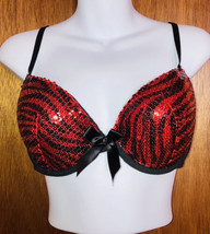 Black Red Sequined Bra Lighted Padded Belly Dance Lingerie 38C Passion Forever - £15.72 GBP