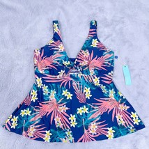 Birdsong Laguna Tie Front Tankini Swim Top Blue Floral Underwire Bra 38DD - £47.29 GBP