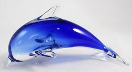 Cobalt Blue &amp; Clear Art Glass Dolphin Figurine, Unmarked, Beautiful Cond... - $21.99