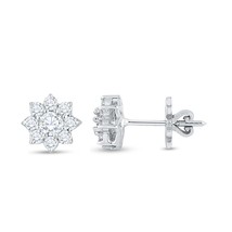 Round Cut Solitaire Flower Halo Stud Earrings 14k White Gold Finish 1.75 CT CZ - £33.25 GBP