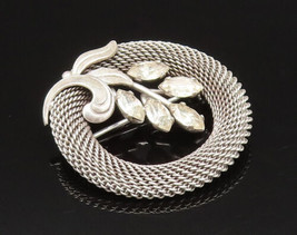 925 Sterling Silver - Vintage Round Mesh Topaz Flower Pedals Brooch Pin ... - $51.79