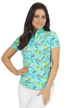 Nwt Ladies Ibkul Rachel Jade Multi Short Sleeve Mock Golf Shirt Xs S M L - £44.33 GBP