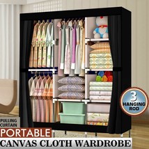 Clothes Closet Wardrobe 71" Portable Rack Storage Organizer Movable W/ Shelves - £39.95 GBP