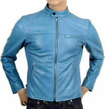 Stylish Men&#39;s Genuine Soft Lambskin Leather Motorcycle Biker Jacket Handmade - $107.30+