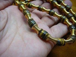 (v323-20) 22&quot; long yellow brown striped jasper + brass bead beaded Necklace - $1,069.76 MXN