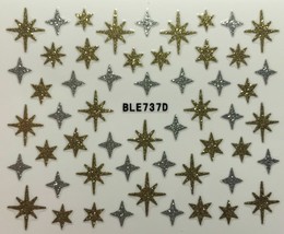 Nail Art 3D Decal Stickers Silver Gold Glitter Stars Snowflakes Christma BLE737D - £2.66 GBP