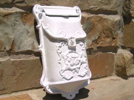 WHITE Cast Iron Reproduction Victorian style mailbox suggestion box bz - $79.98
