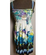 Blue Sundress Floral Pattern Cruise Beach Dress Tropical Hot Cute NEW + ... - £8.73 GBP