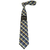Men's Nicole Miller Tie Classic Woven Silky Feel #Nicole-3 Yellow Blue Checker image 3
