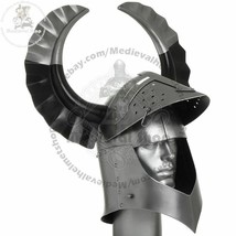 18GA Medievale Templar Crusader Knight Armor Great Casco Con Metallo Corno - £149.29 GBP