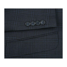 Men Renoir Suit Super 140 Wool Side Vent Slim Fit English Plaid 559-3 Navy Blue image 7